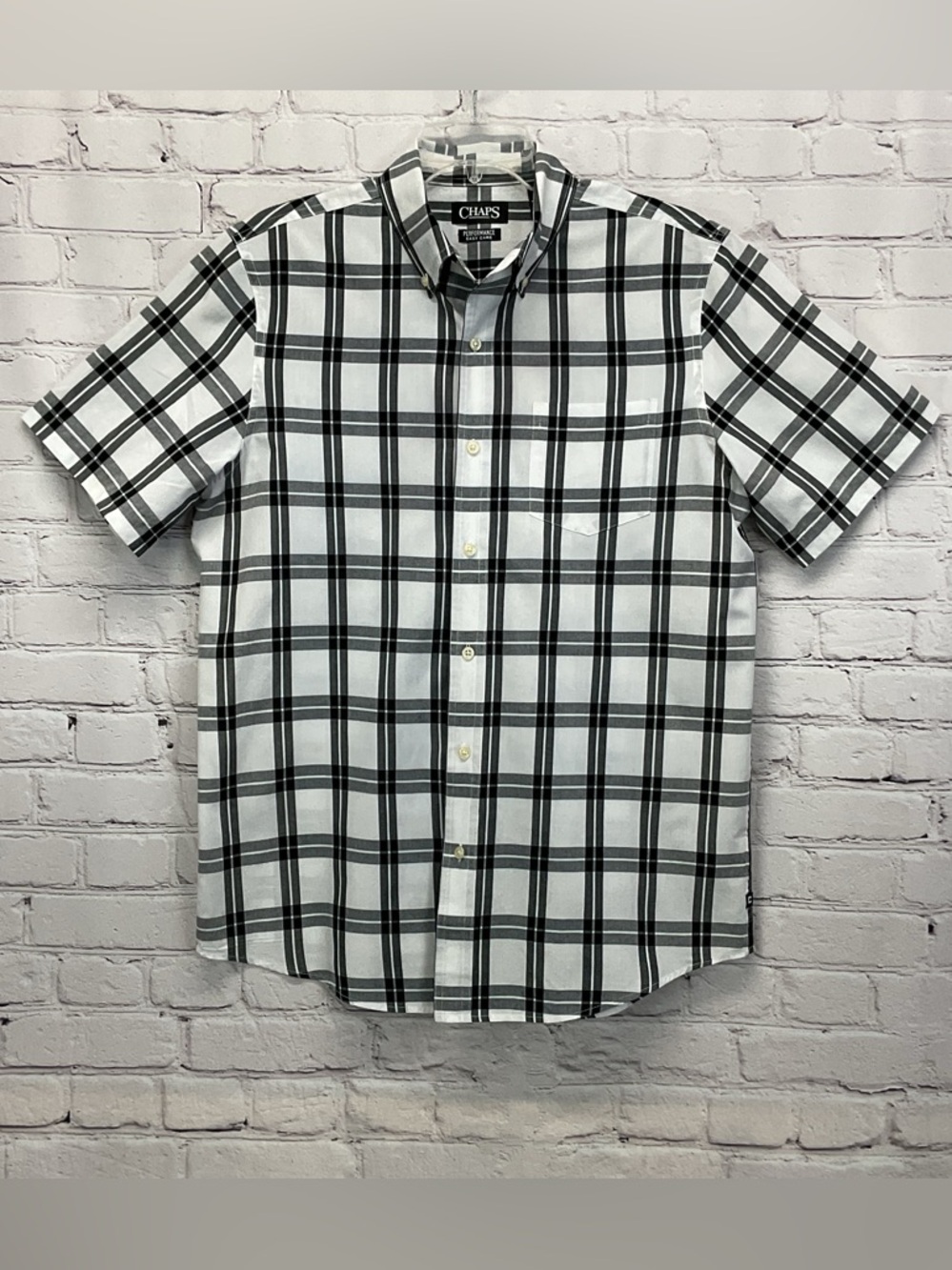 Chaps Performance Easy Care Shirt Men's Size M Black/White Check Button Down